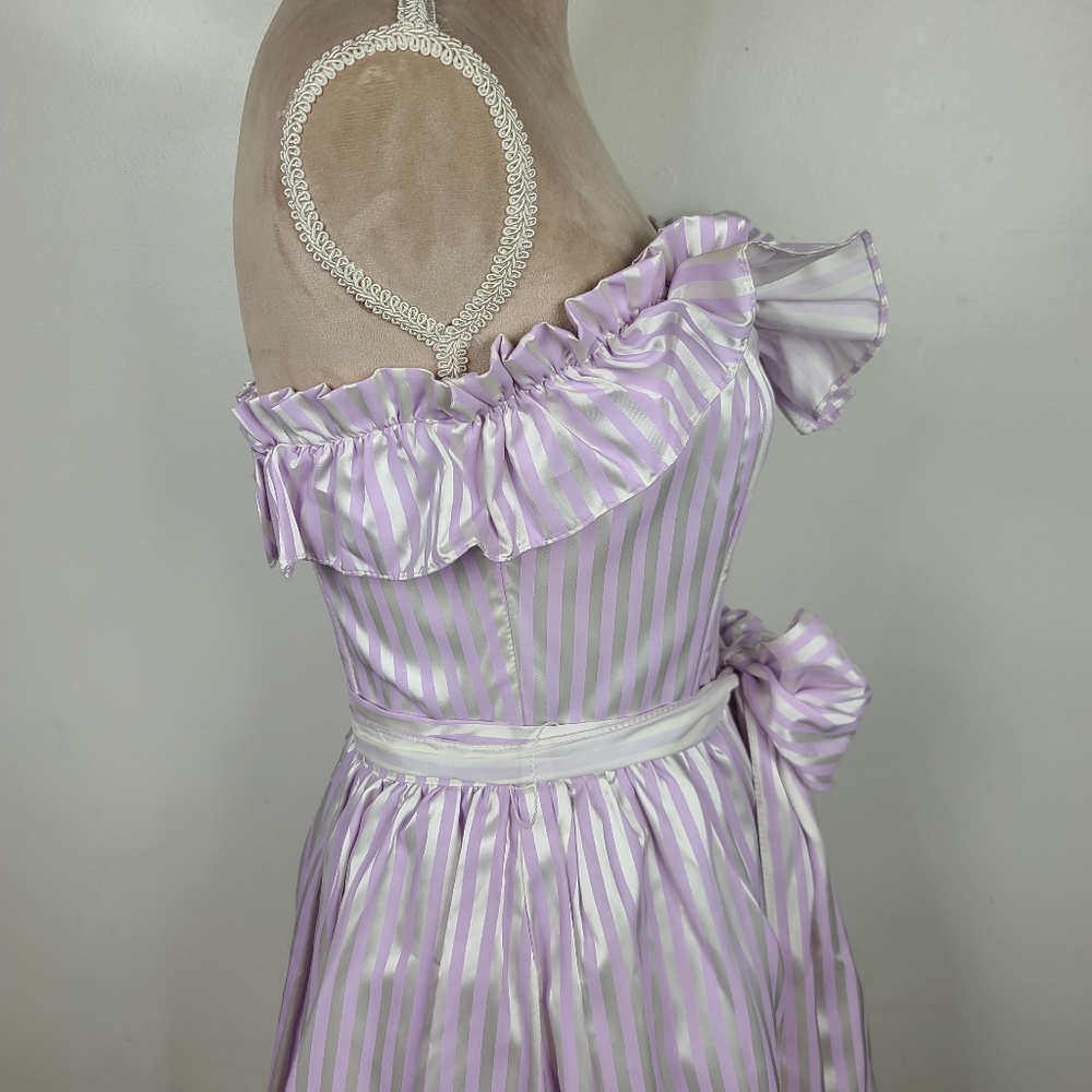Vintage Gunne Sax Lavender Purple Striped Sweethart Neckline Midi Party Dress 7 - Picture 7 of 16